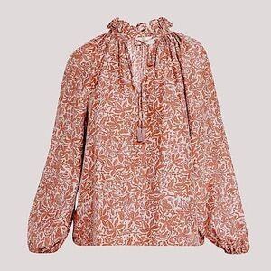 NATALIE MARTIN Penny Split-Neck Floral Print Silk Blouse Tie Neck Ruffle Size S